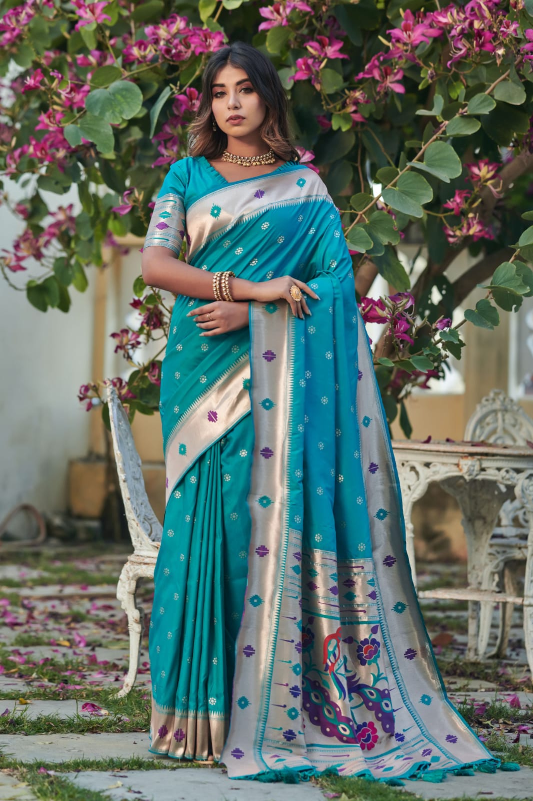 Pure Banarasi Silk Paithani Saree With Rich Zari Pallu And Border