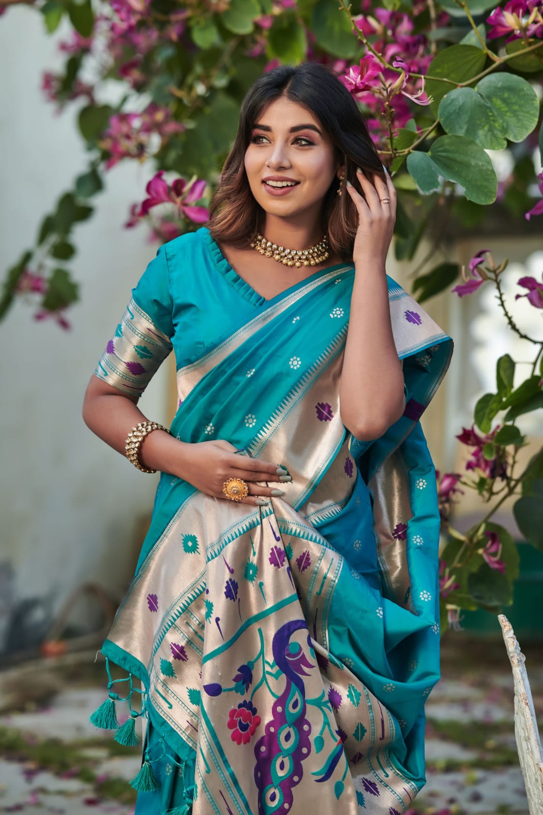 Pure Banarasi Silk Paithani Saree With Rich Zari Pallu And Border
