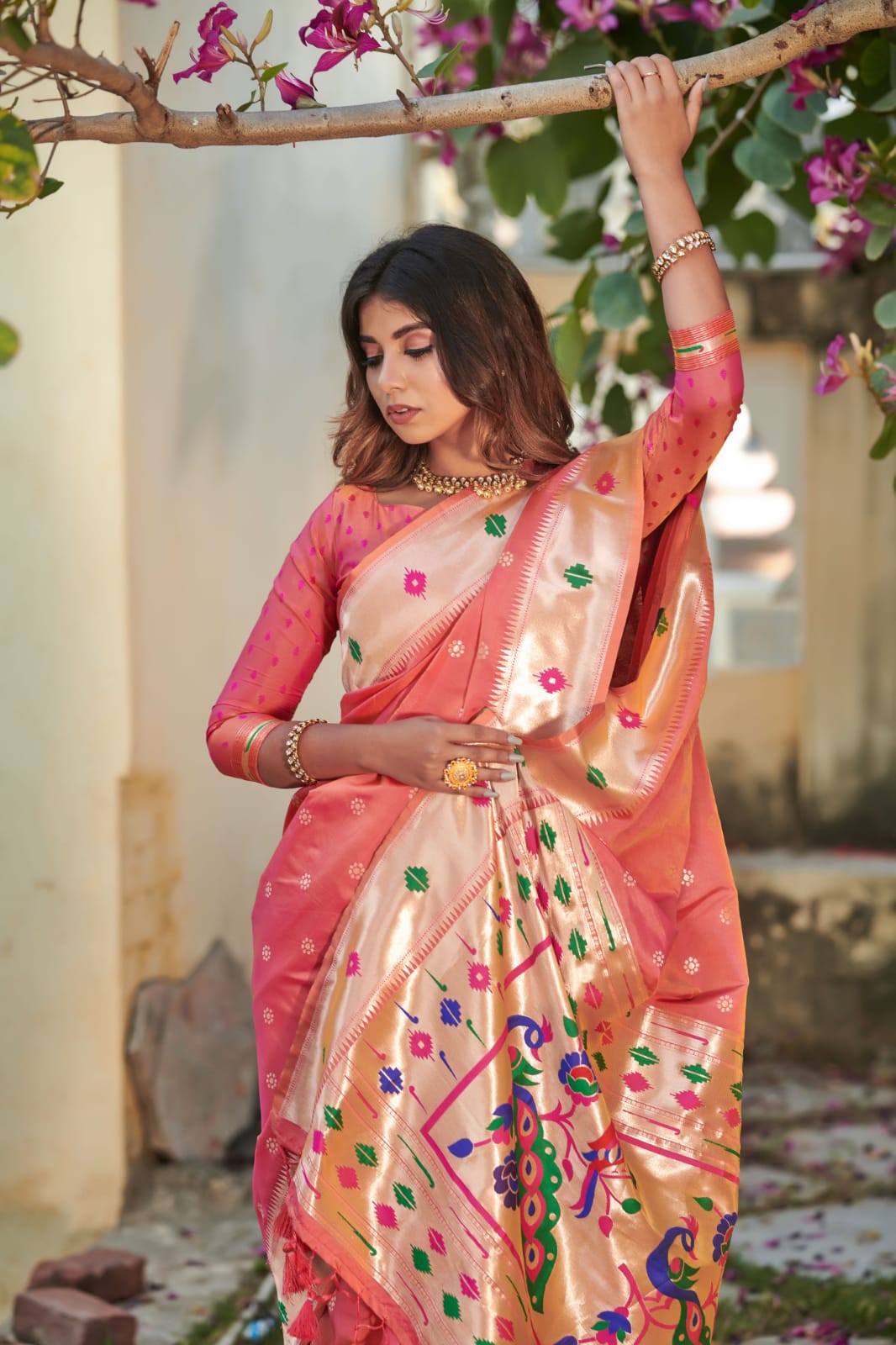 Pure Banarasi Silk Paithani Sarees With Rich Zari Pallu And Border