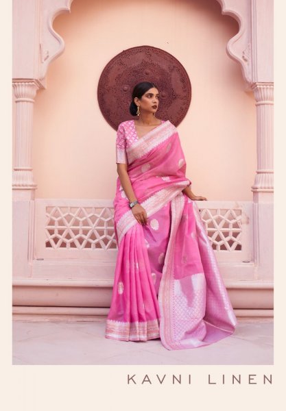 Image of Pure Linen Handloom Copper And Silver Zari Weaved Saree
