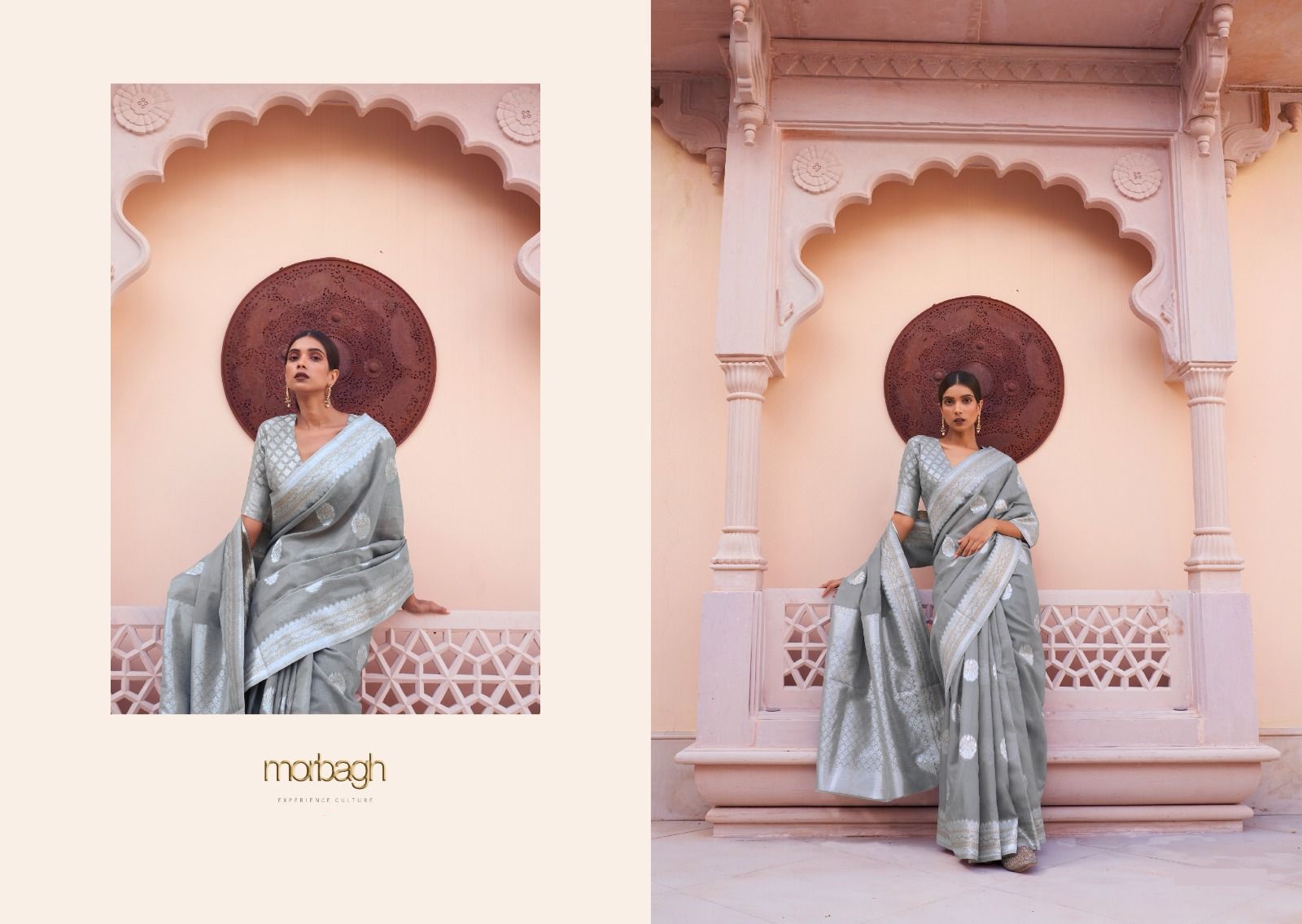 Pure Linen Handloom Copper And Silver Zari Weaved Saree