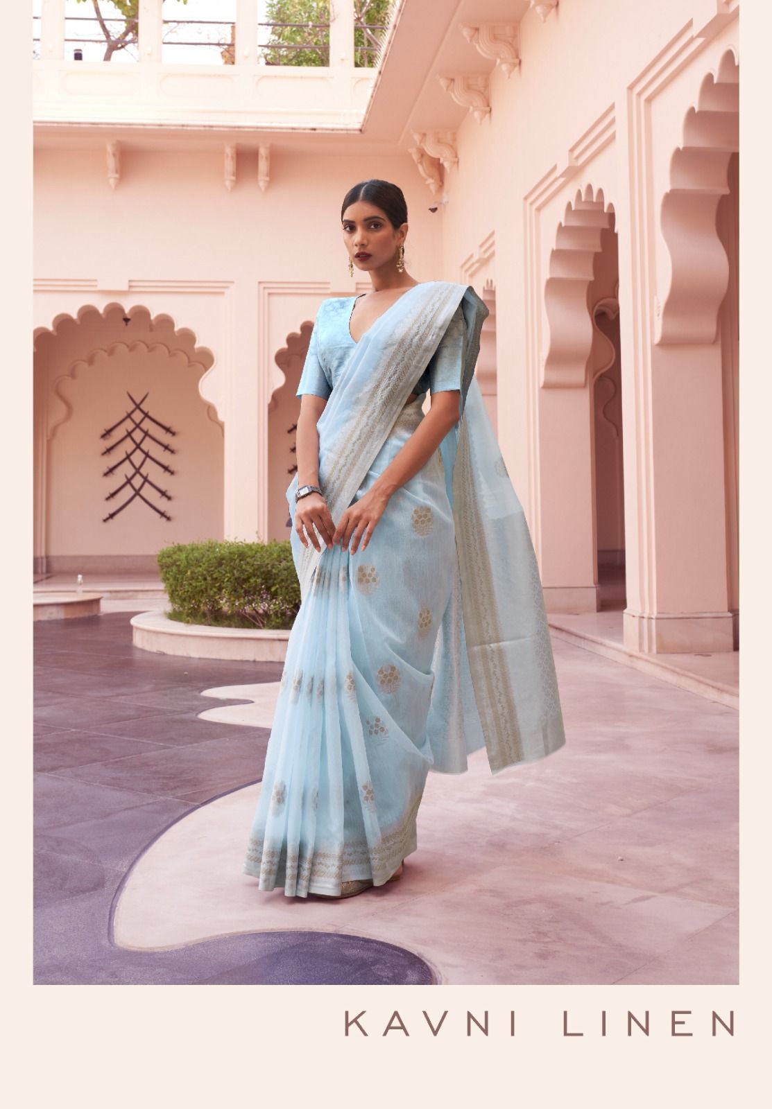 Pure Linen Handloom Copper And Silver Zari Weaved Saree