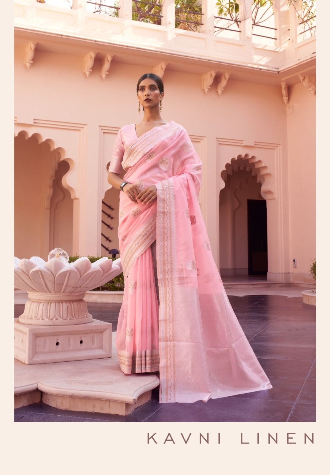 Pure Linen Handloom Copper And Silver Zari Weaved Saree