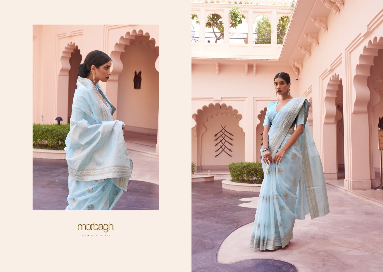 Pure Linen Handloom Copper And Silver Zari Weaved Saree