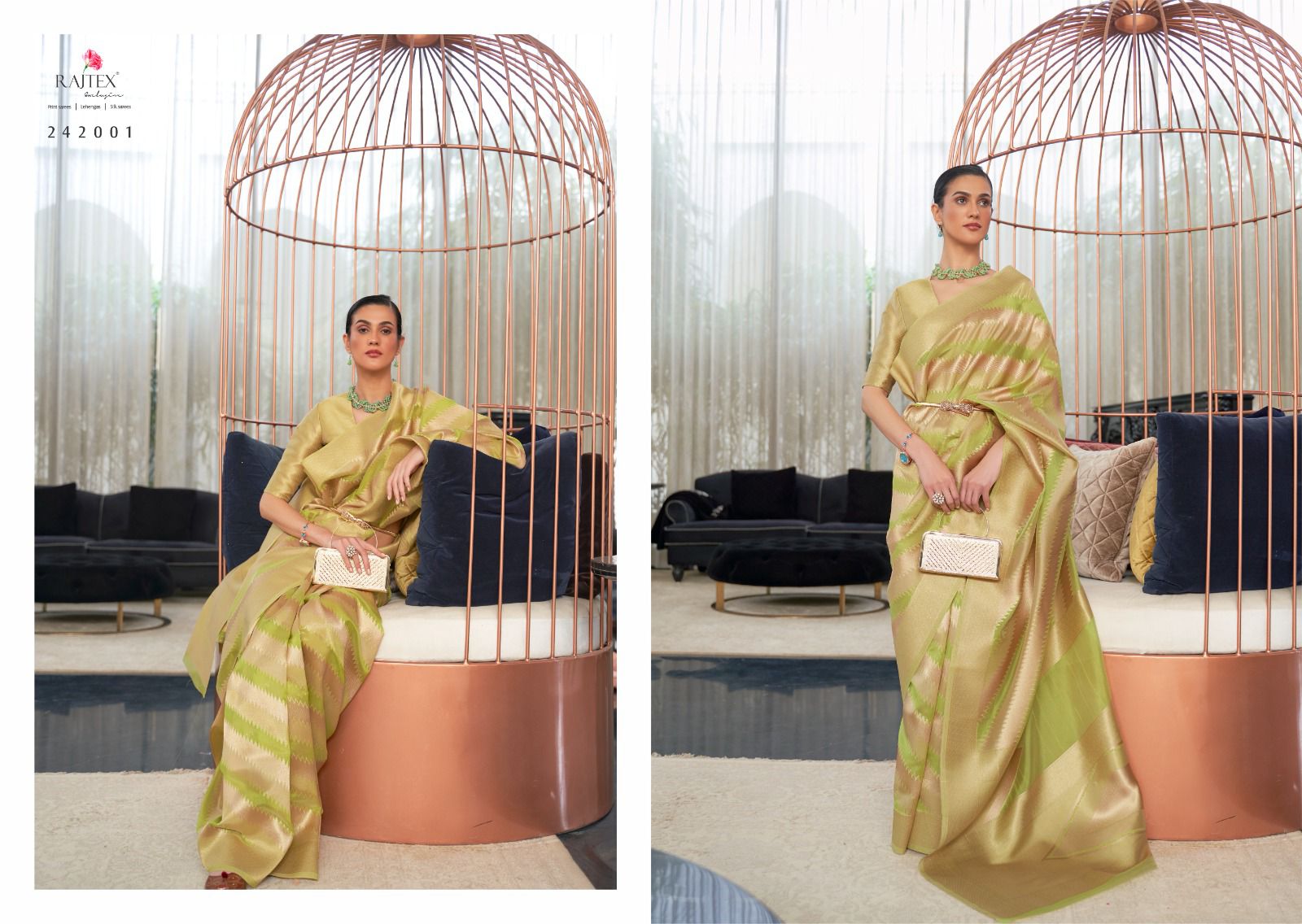 Pure Handloom Organza Zari Lehariya Weaved Rich Zari Pallu Saree