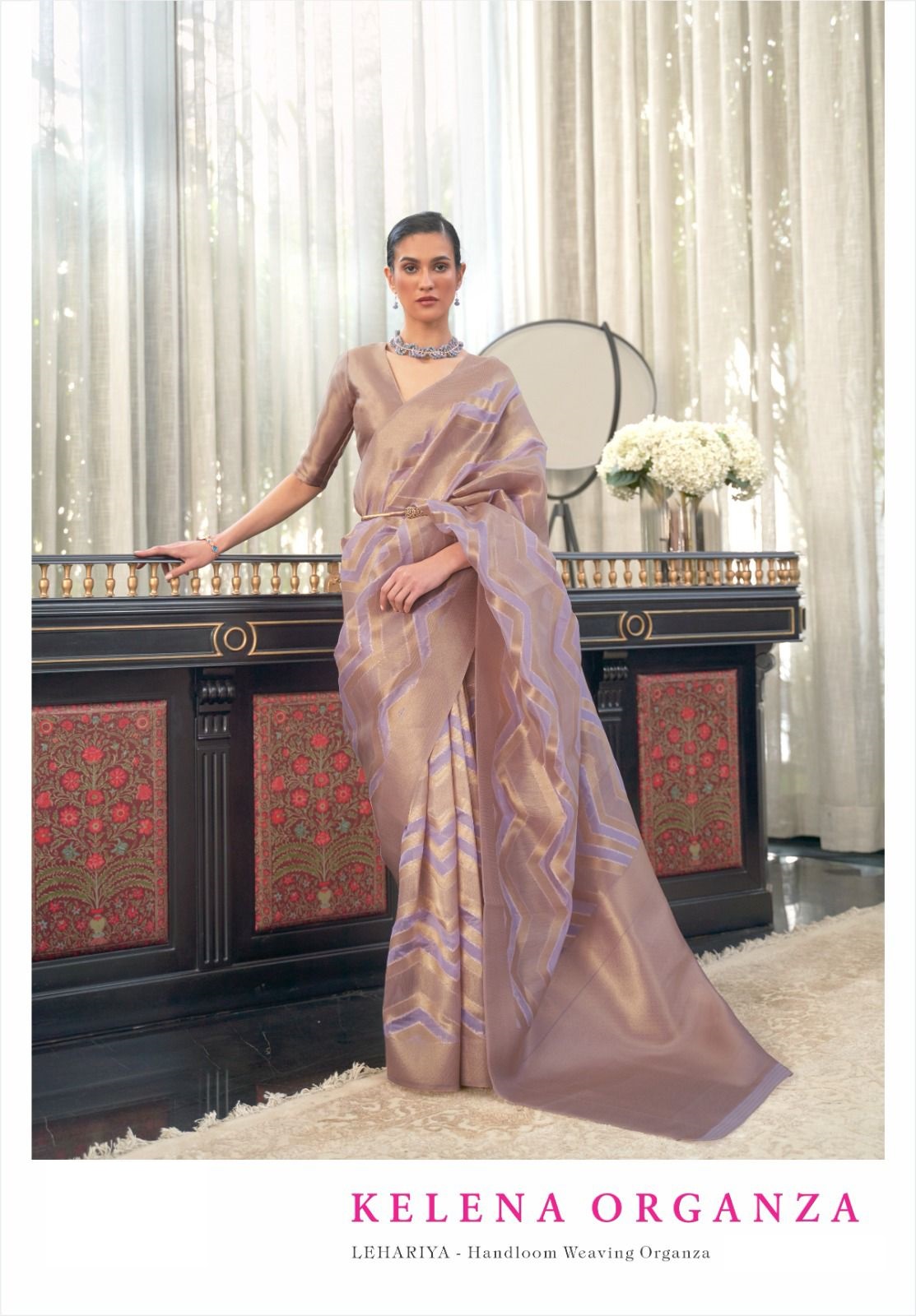 Pure Handloom Organza Zari Lehariya Weaved Rich Zari Pallu Saree