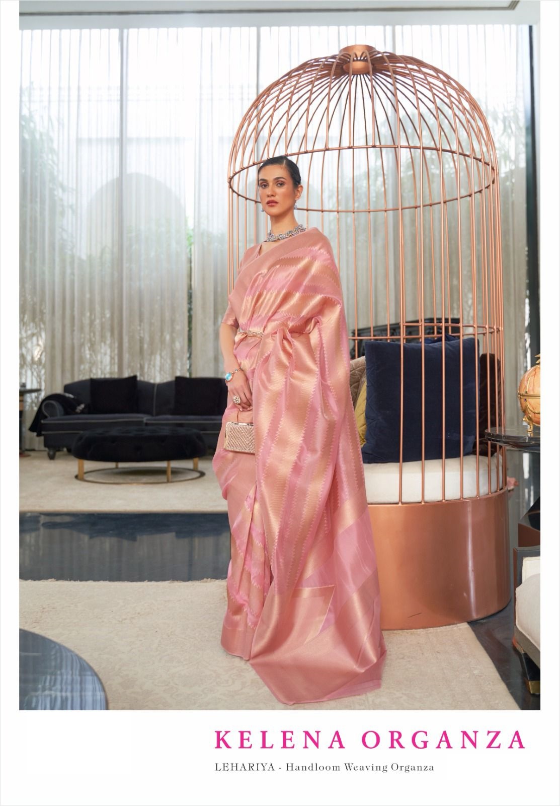 Pure Handloom Organza Zari Lehariya Weaved Rich Zari Pallu Saree