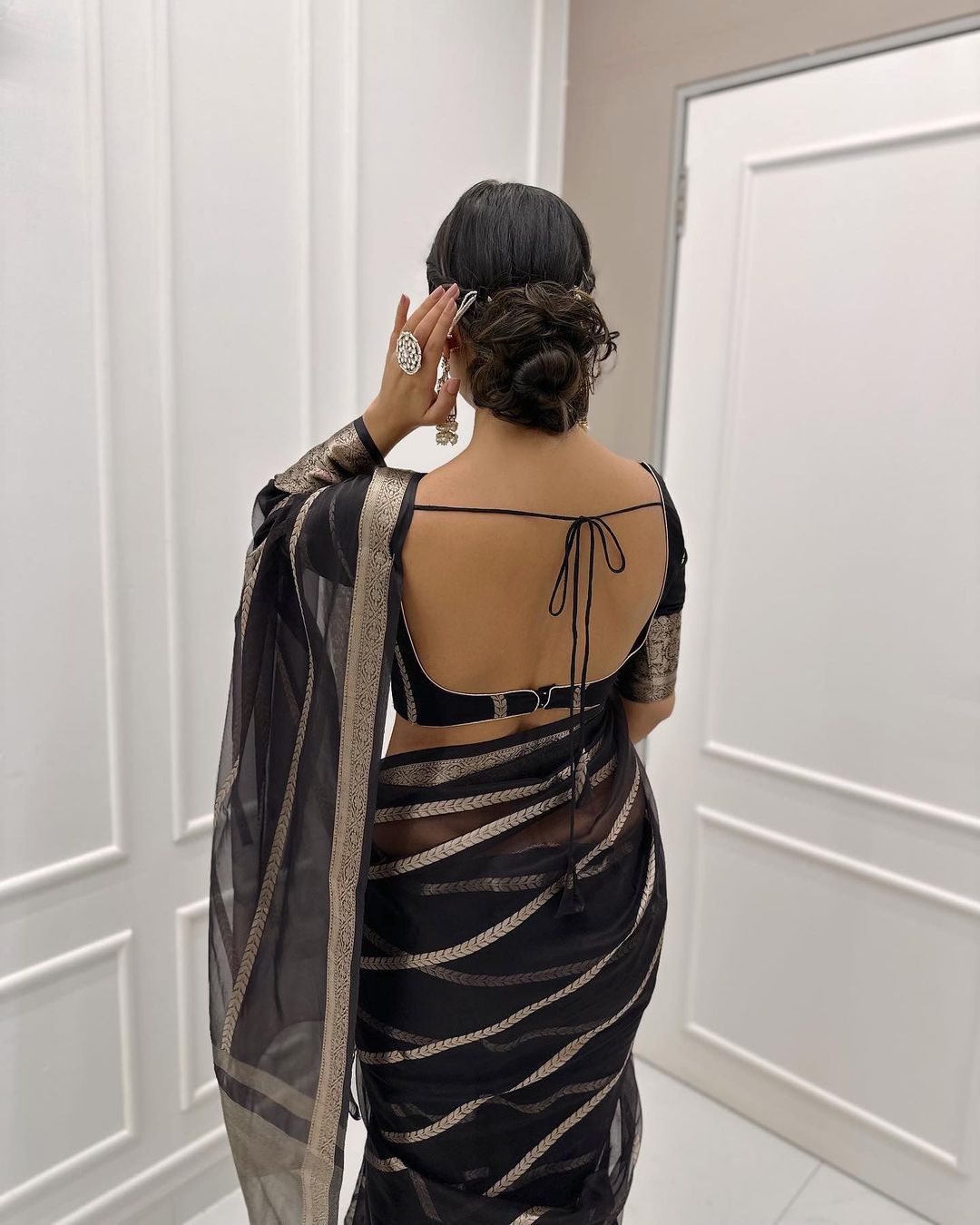 Pure Soft Kora Silk Jacquard Gold Zari Striped Weaved Border Saree