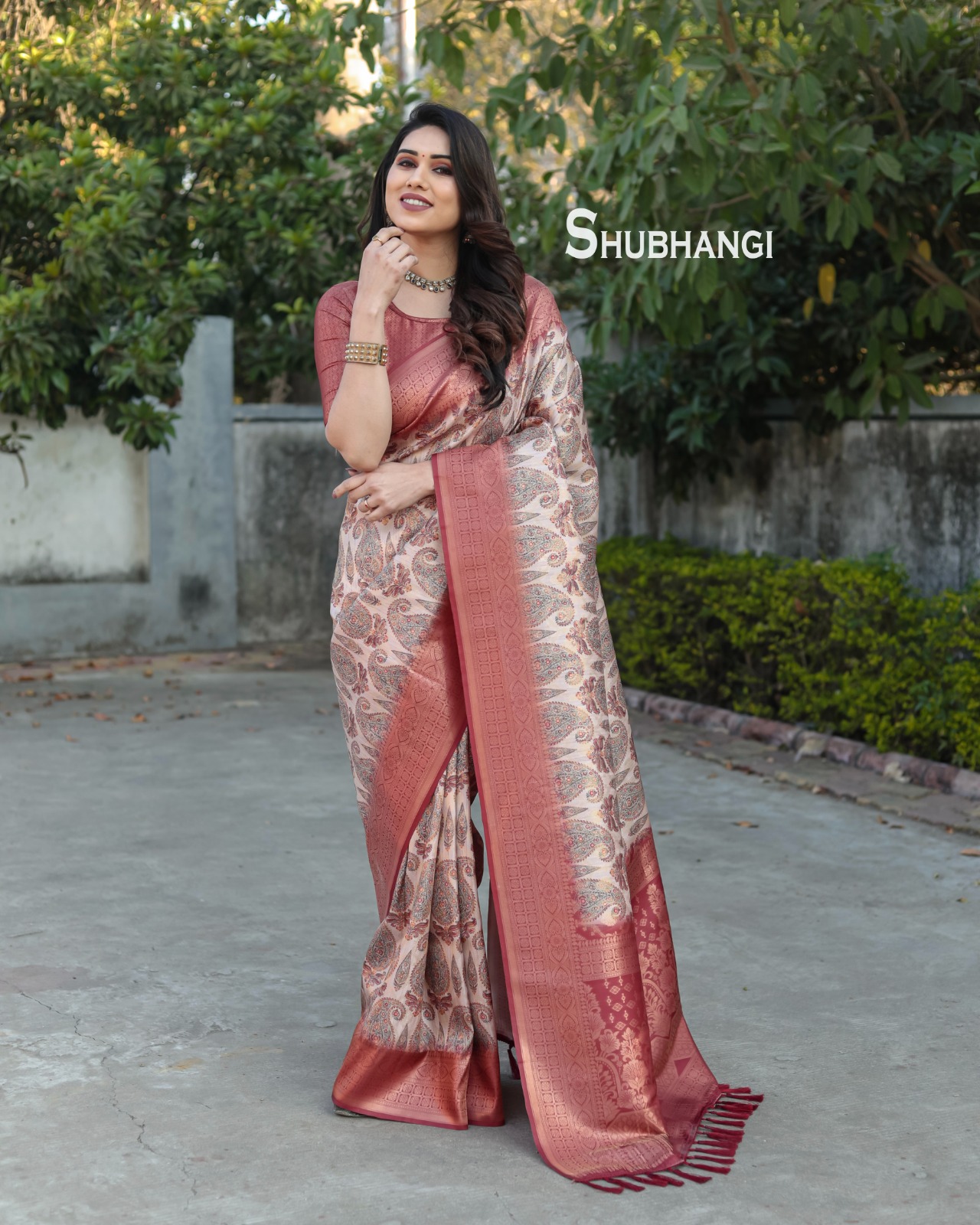 Banarasi Silk Digital Printed Body Rich Zari Weaved Pallu Border Saree