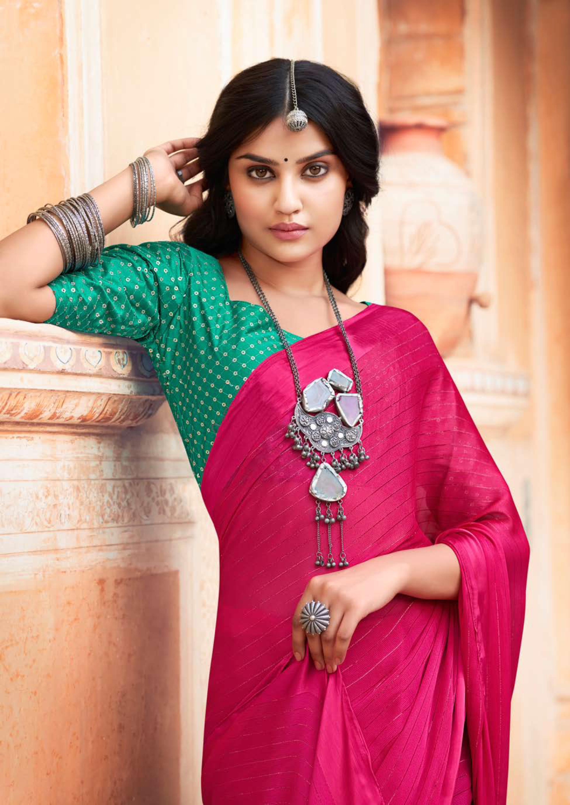Satin Silk All Over Zari Embroidery Stripe Borderless Saree