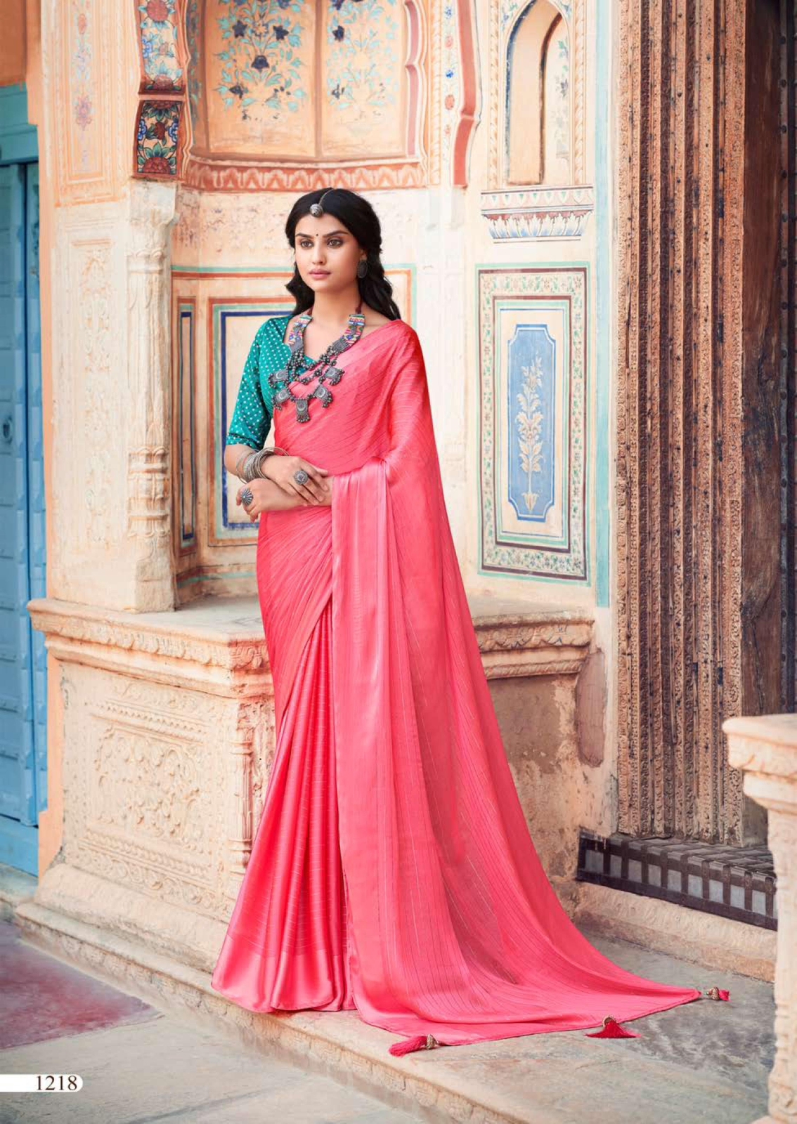 Satin Silk All Over Zari Embroidery Stripe Borderless Saree