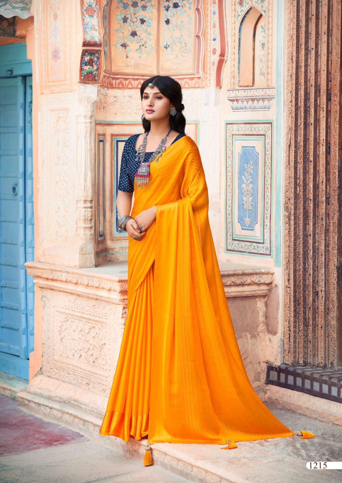 Satin Silk All Over Zari Embroidery Stripe Borderless Saree