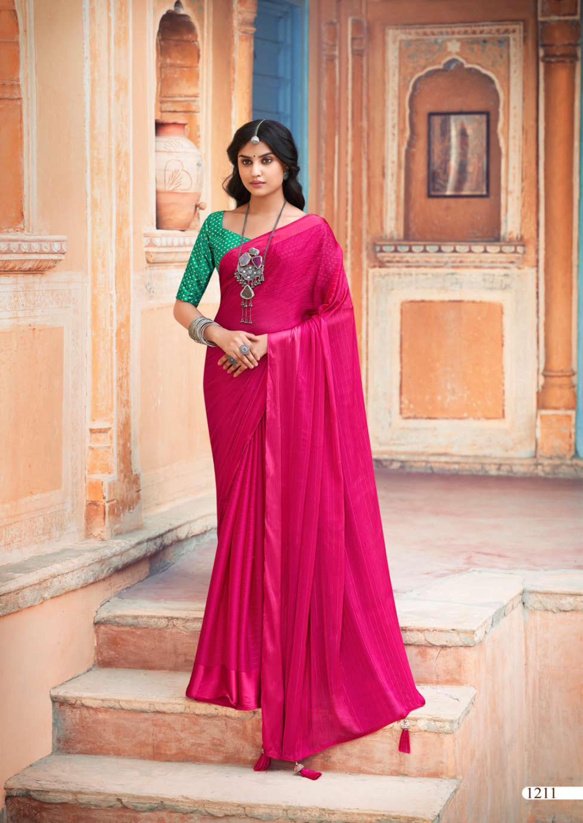 Satin Silk All Over Zari Embroidery Stripe Borderless Saree