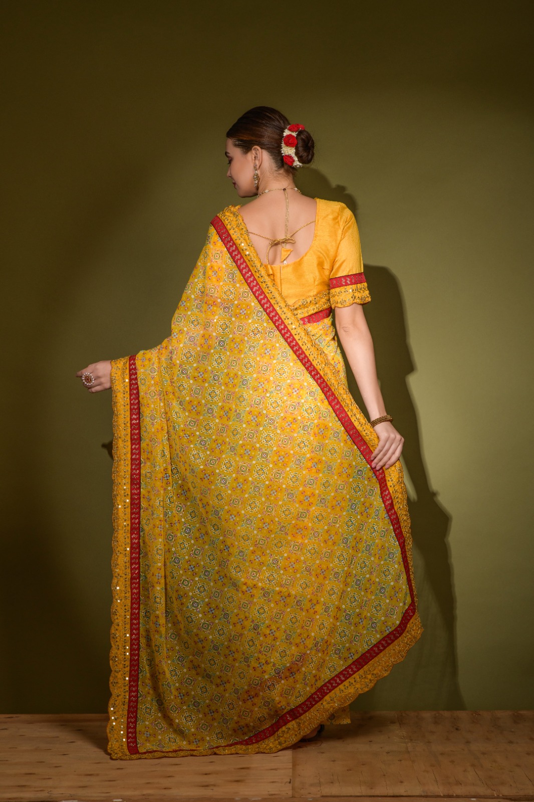 Georgette Chiffon Patola Print Embroidery Sequence Work Lace Border Saree