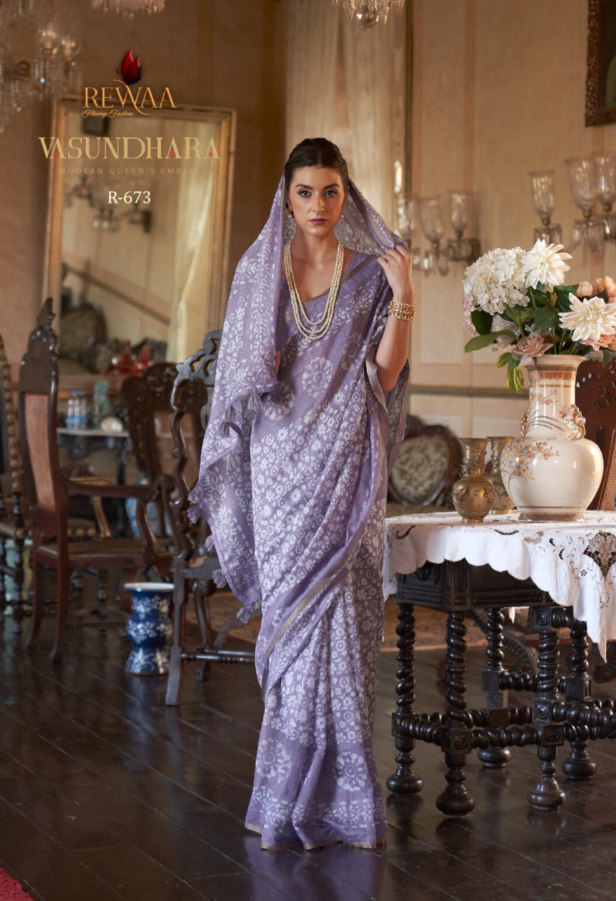 Pure Linen Cotton Digital Printed Saree With Tassels On Pallu