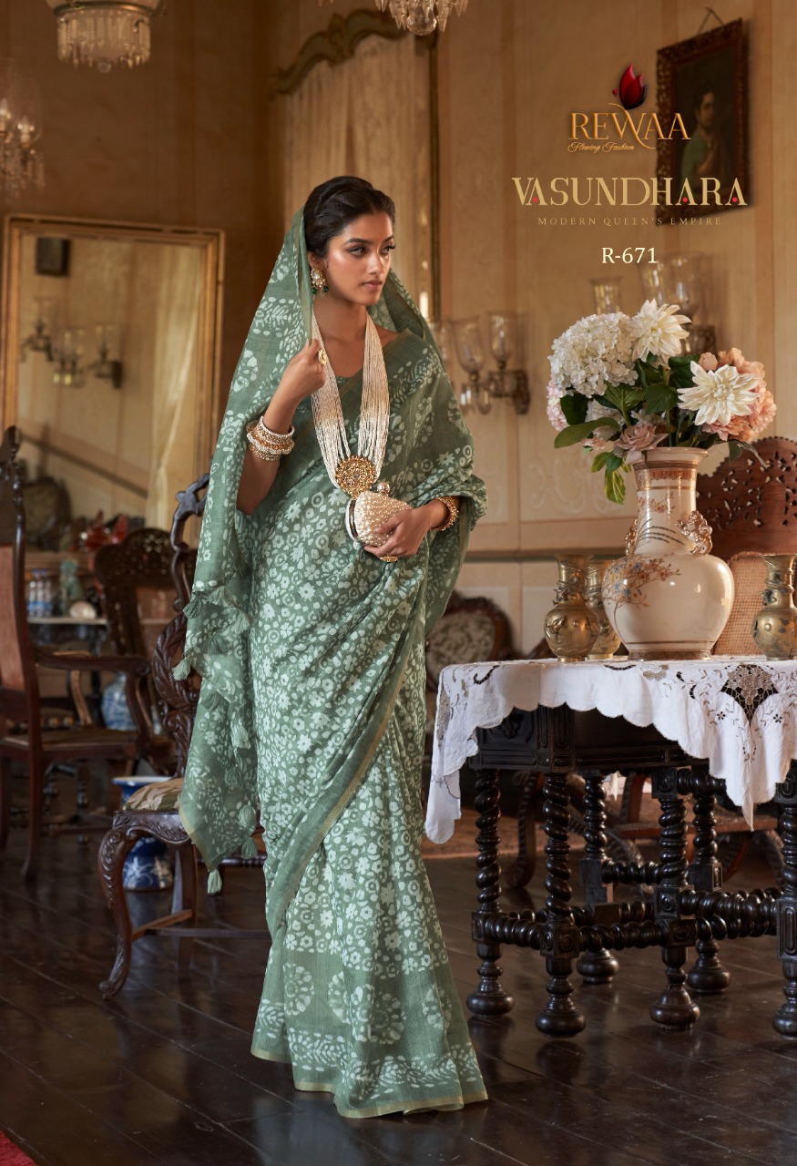 Pure Linen Cotton Digital Printed Saree With Tassels On Pallu