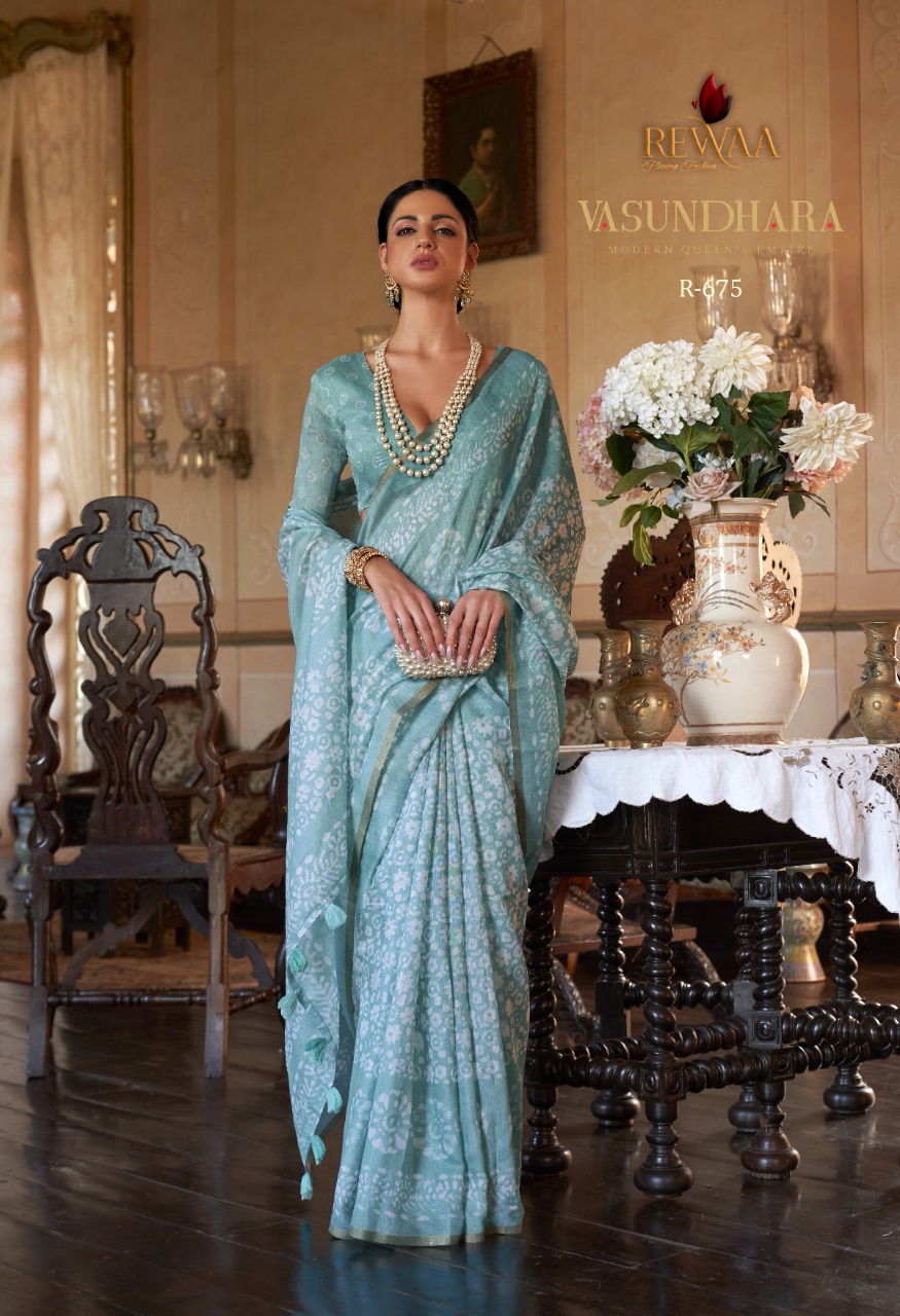 Pure Linen Cotton Digital Printed Saree With Tassels On Pallu