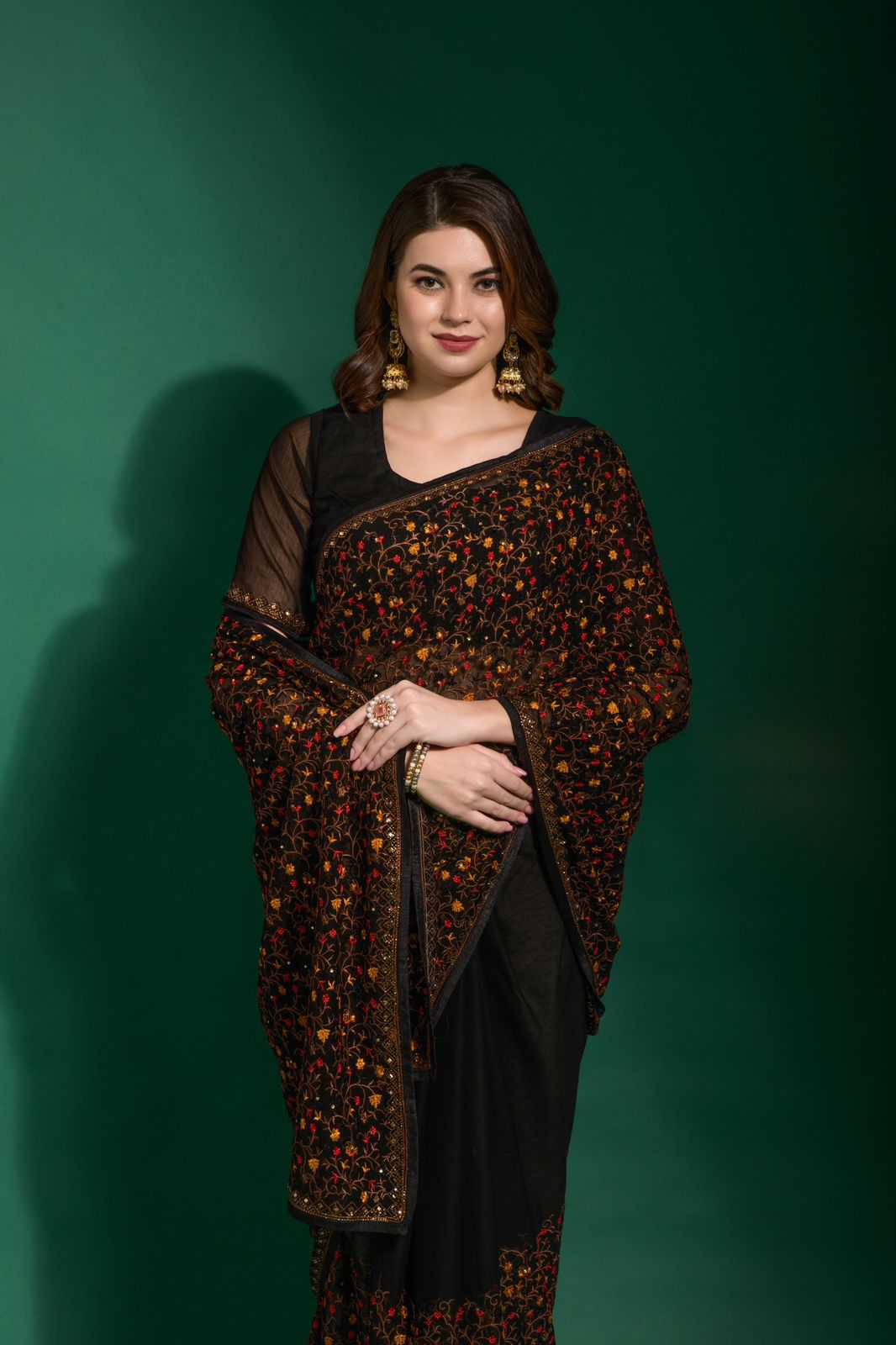 Georgette All Over Multi Color Embroidery With Swarovski Diamond Saree