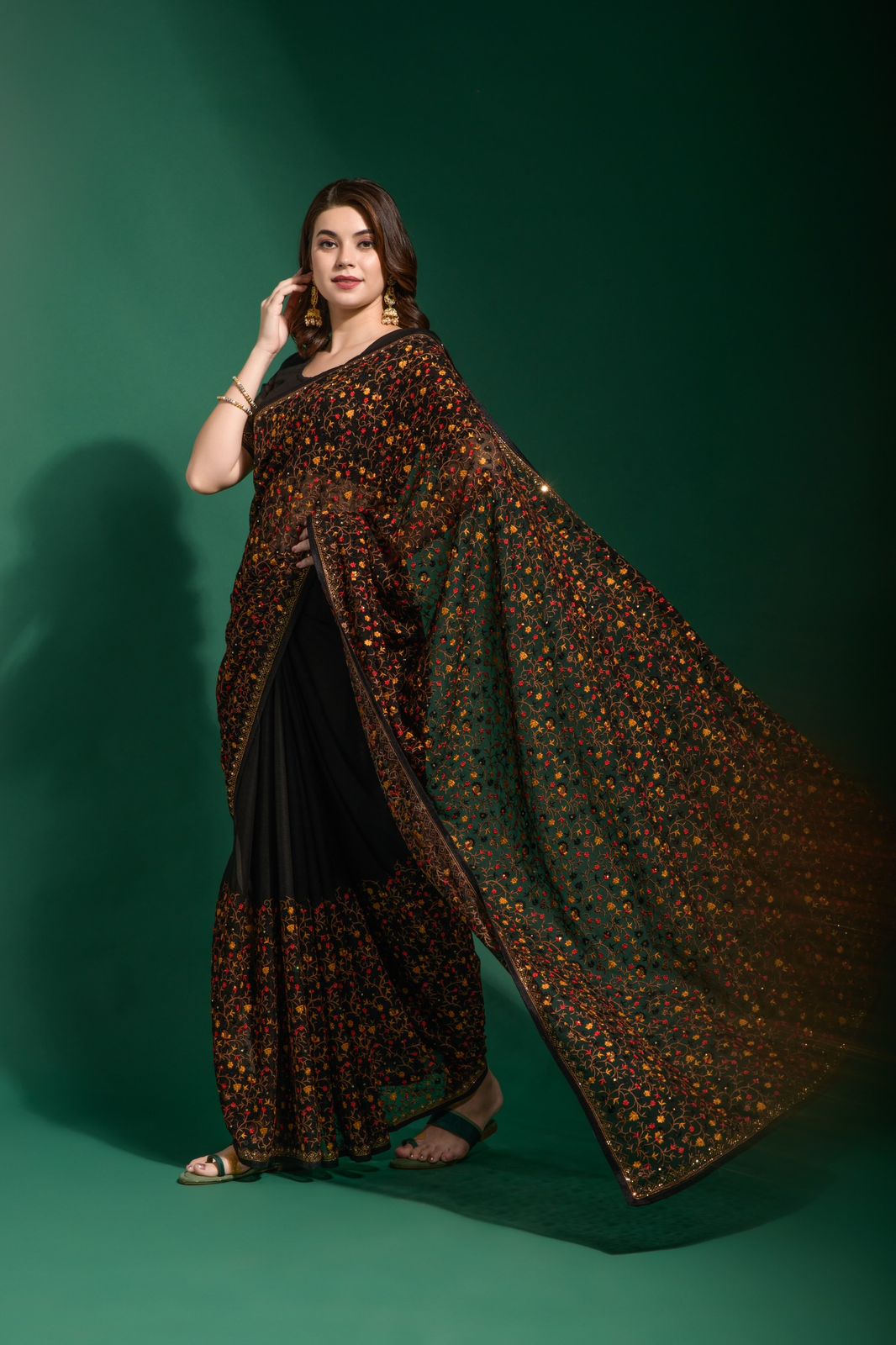 Georgette All Over Multi Color Embroidery With Swarovski Diamond Saree
