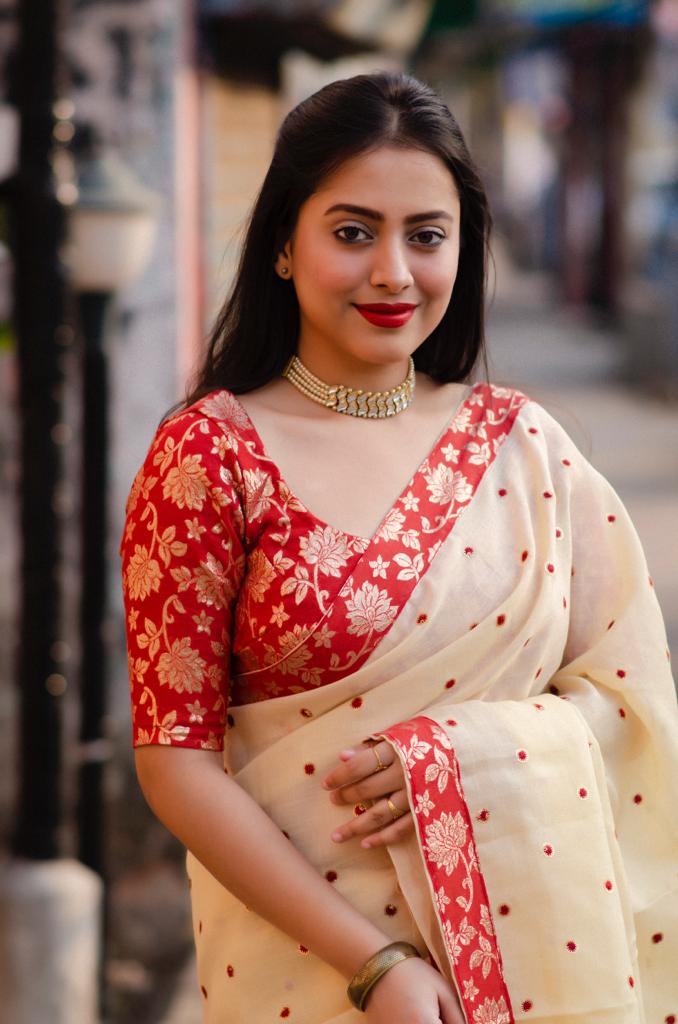 Pure Linen All Over Sequence Embroidery Booti Saree