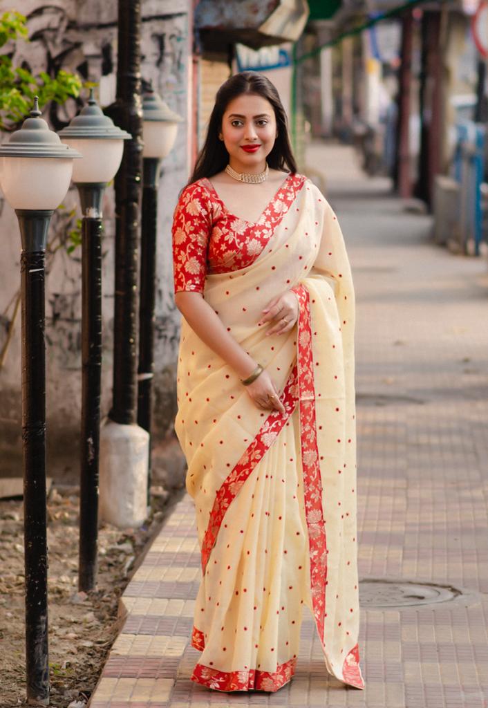 Pure Linen All Over Sequence Embroidery Booti Saree