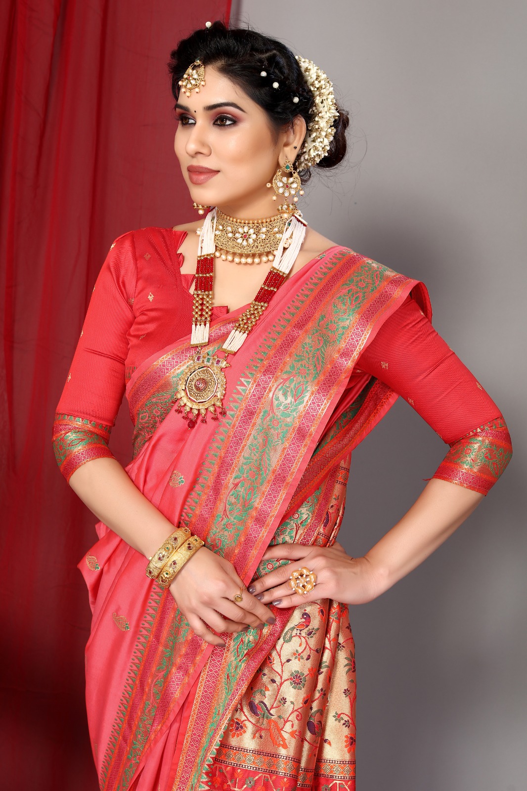 Banarasi Soft Paithani Silk Rich Zari Meena Weaved Body And Pallu Saree