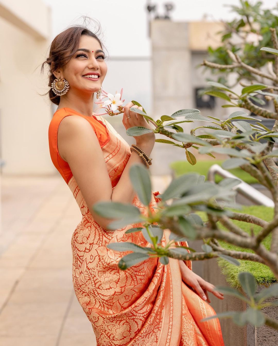 Orange Banarasi Silk All Over Gold Zari Jacquard Weaved Saree
