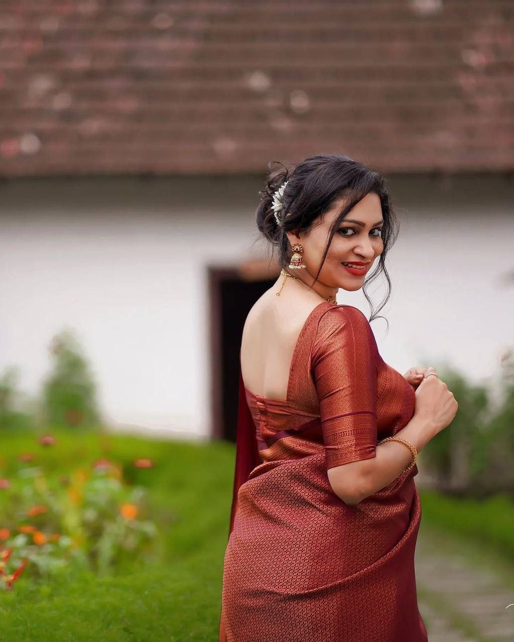 Maroon Banarasi Silk All Over Gold Zari Jacquard Weaved Saree