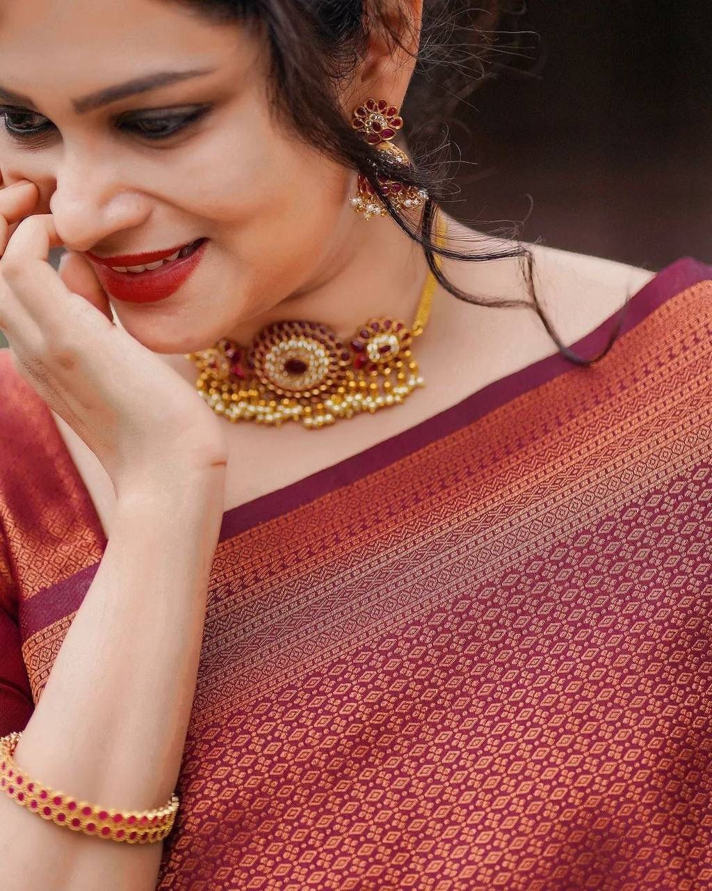 Maroon Banarasi Silk All Over Gold Zari Jacquard Weaved Saree