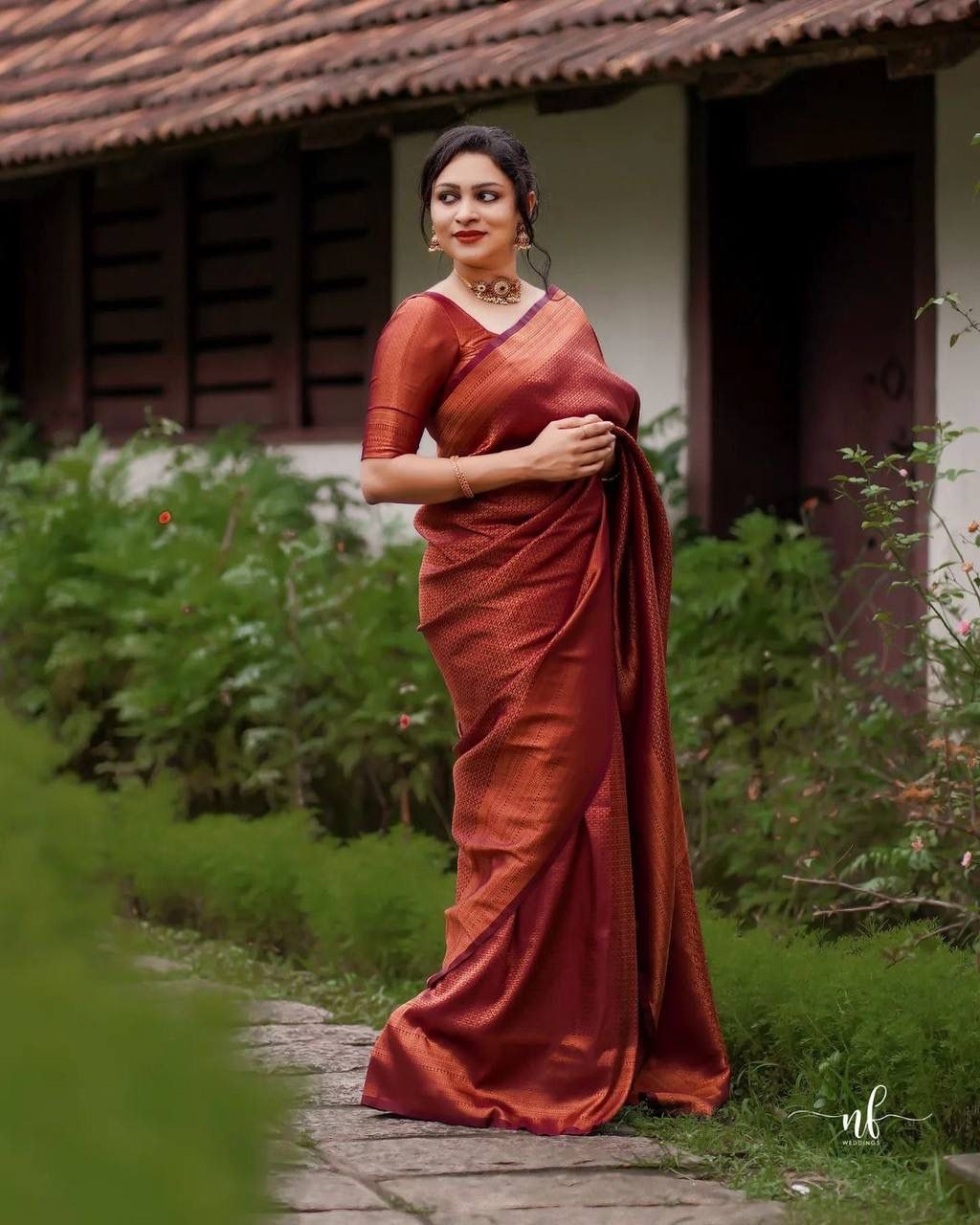 Maroon Banarasi Silk All Over Gold Zari Jacquard Weaved Saree