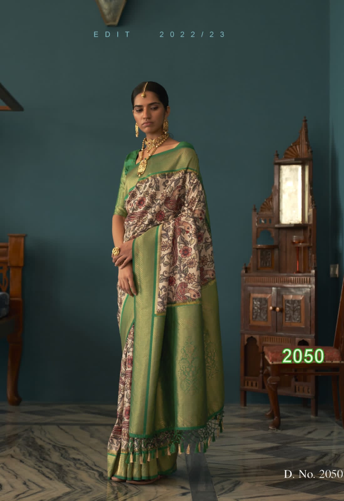 Pure Tussar Silk Kalamkari Printed Rich Gold Zari Weaved Pallu Border Saree