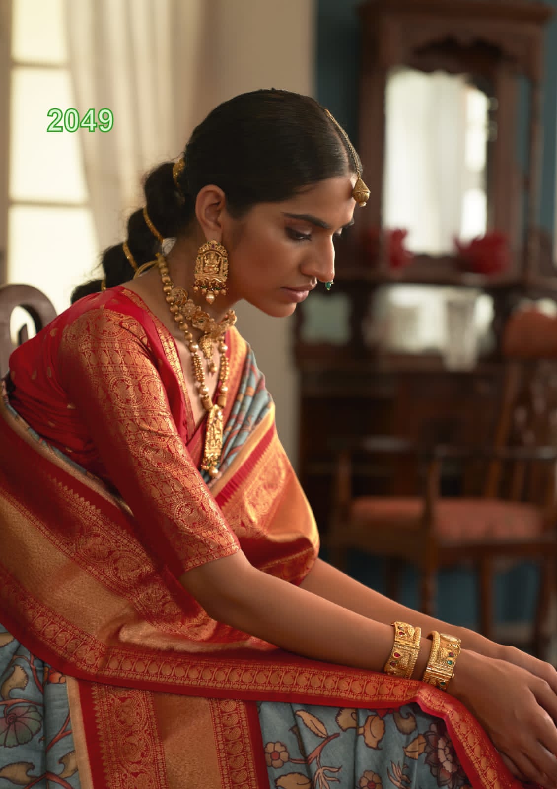 Pure Tussar Silk Kalamkari Printed Rich Gold Zari Weaved Pallu Border Saree