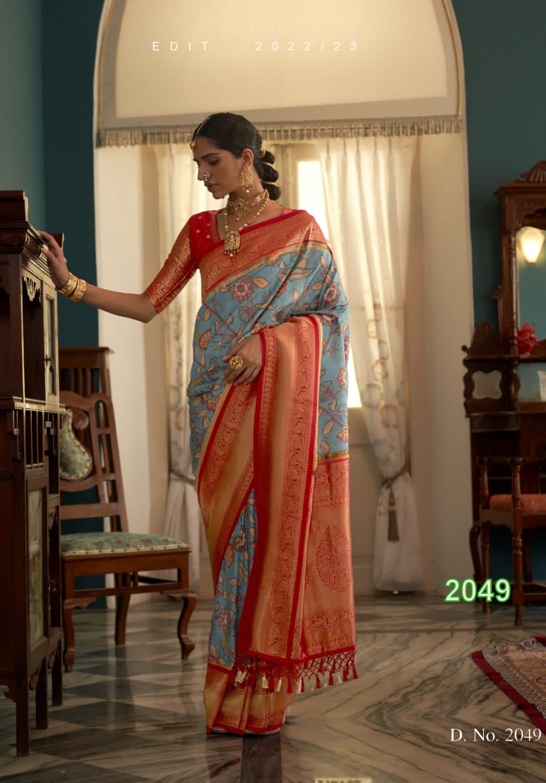 Pure Tussar Silk Kalamkari Printed Rich Gold Zari Weaved Pallu Border Saree