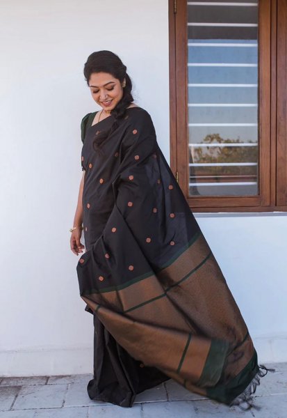 Image of Banarasi Silk All Over Copper Zari Booti With Rich Zari Pallu Saree