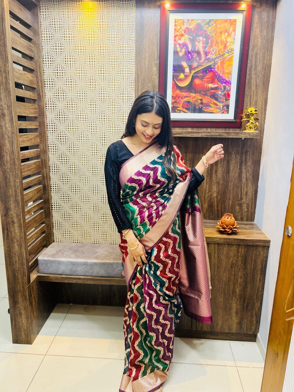 Pure Organza Silk Multi Color Zari Weaved Body And Rich Pallu Saree