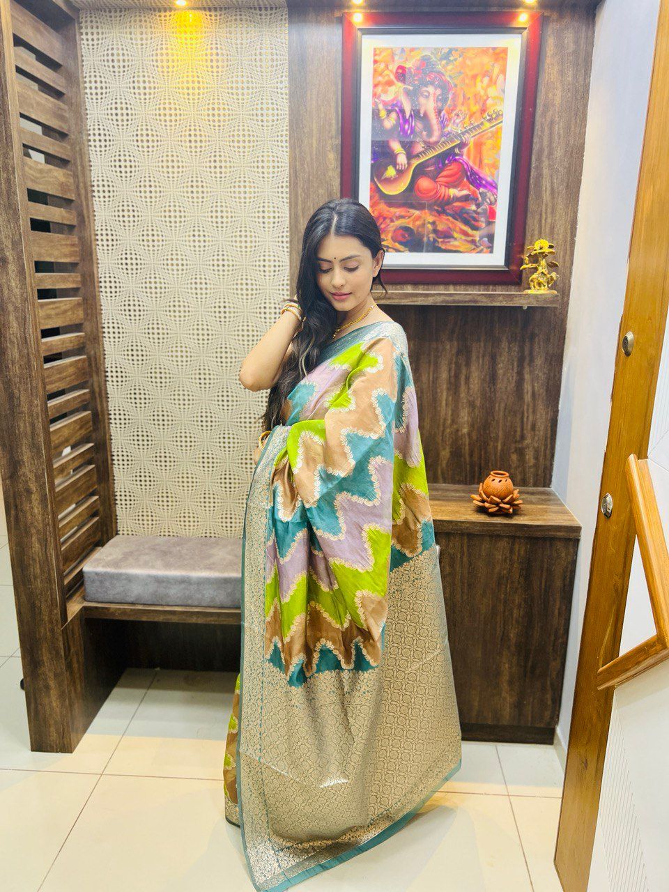 Pure Organza Silk Multi Color Zari Weaved Body And Rich Pallu Saree