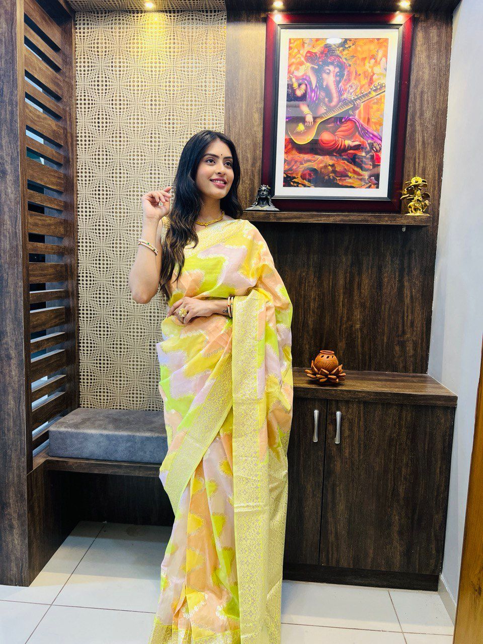 Pure Organza Silk Multi Color Zari Weaved Body And Rich Pallu Saree