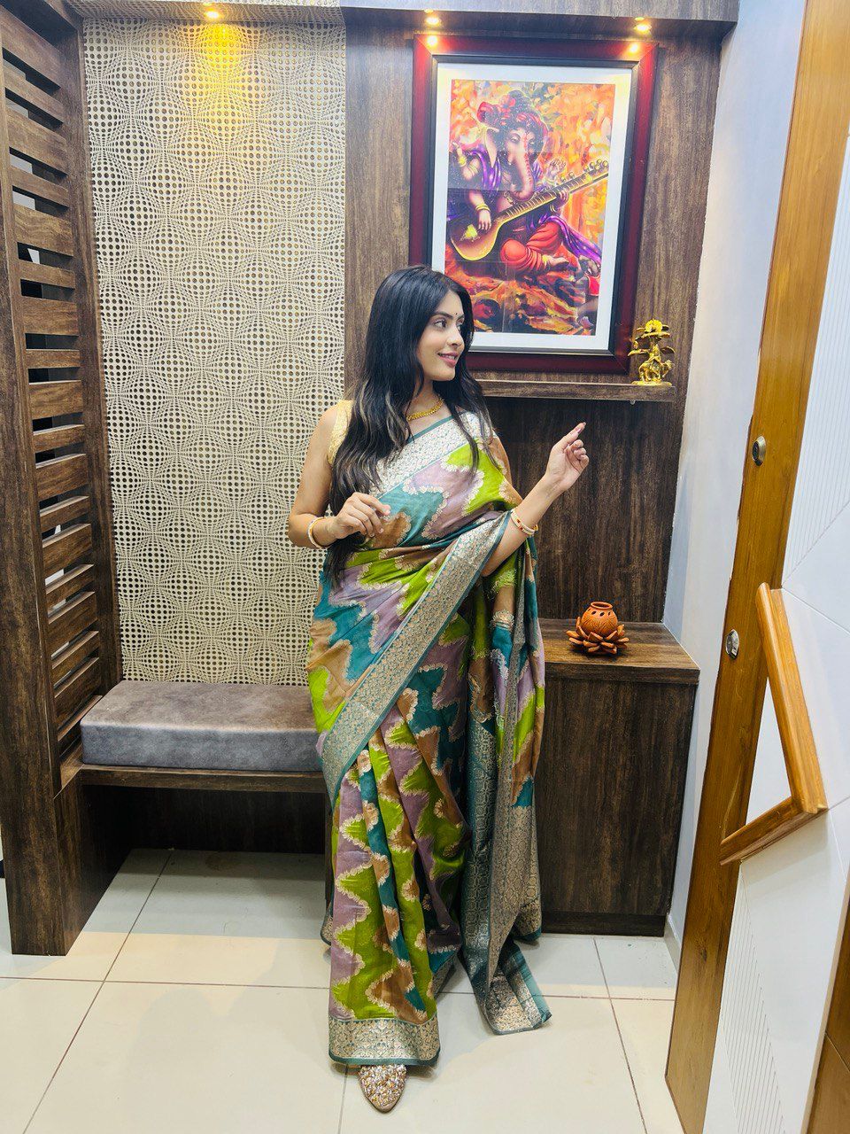 Pure Organza Silk Multi Color Zari Weaved Body And Rich Pallu Saree