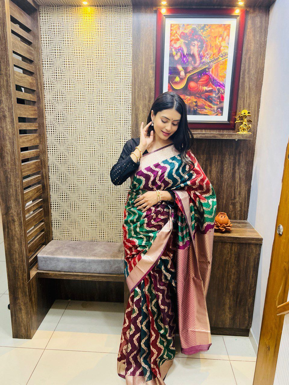 Pure Organza Silk Multi Color Zari Weaved Body And Rich Pallu Saree