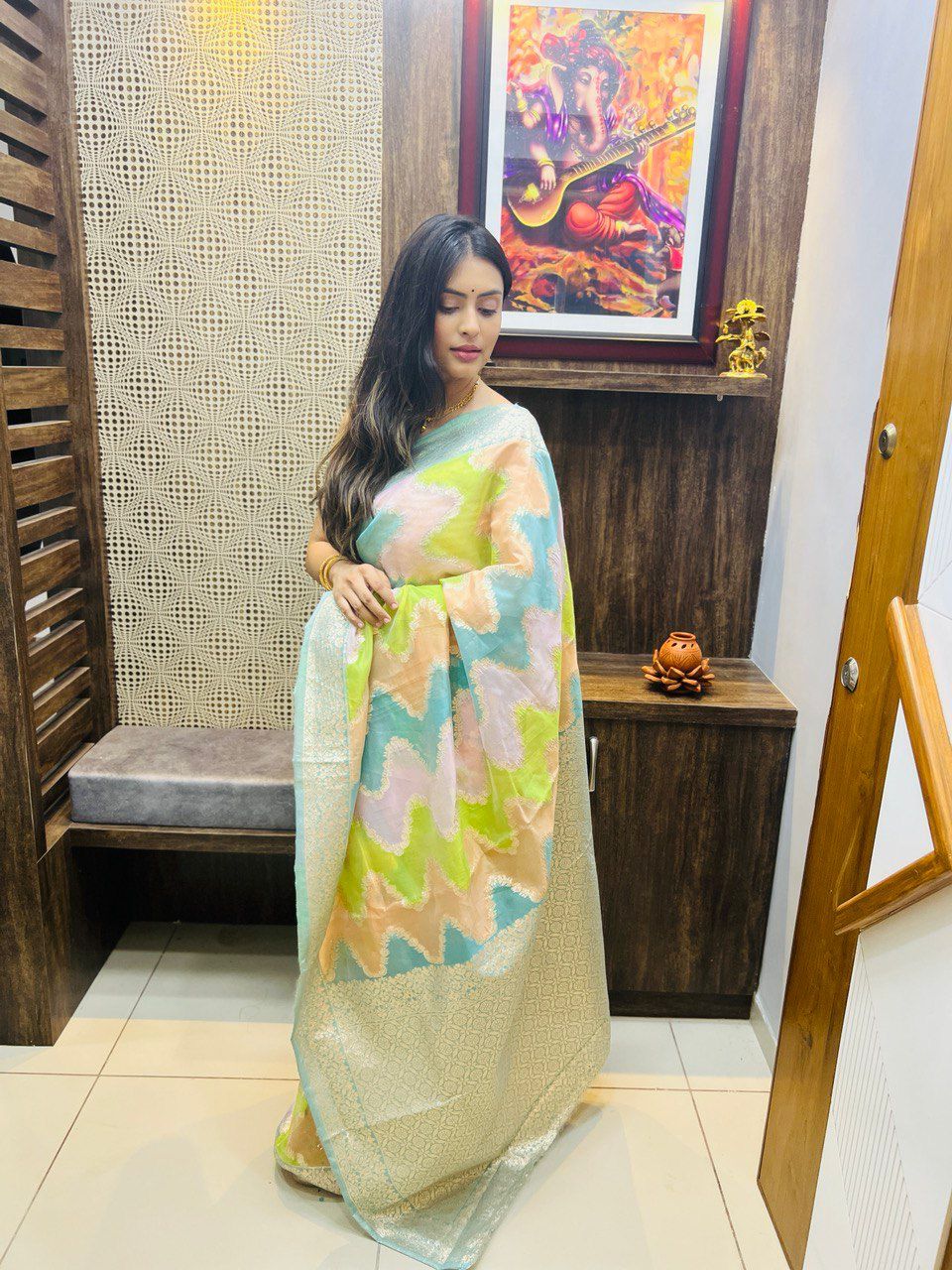 Pure Organza Silk Multi Color Zari Weaved Body And Rich Pallu Saree