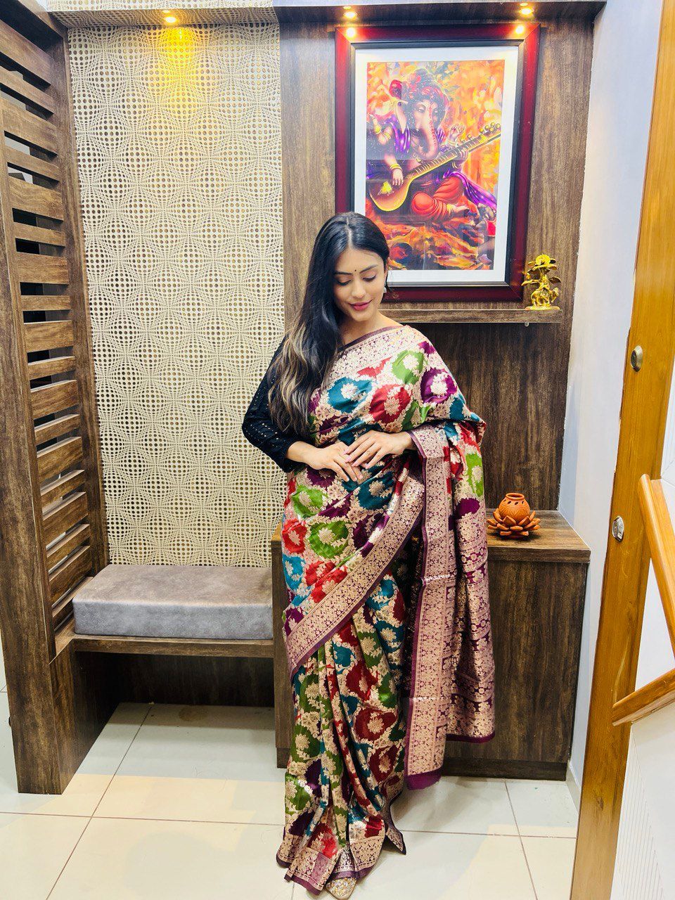 Pure Organza Silk Multi Color Zari Weaved Body And Rich Pallu Saree