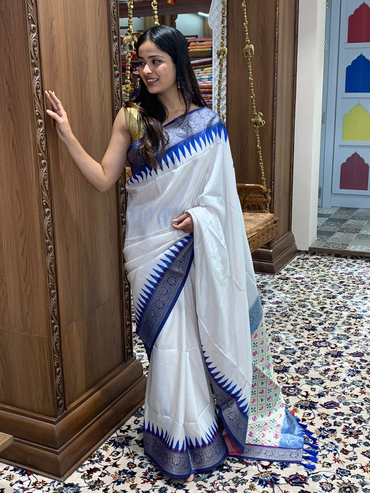 Pure Jacquard Cotton Silk Zari Weaved Ikkat Printed Pallu Saree