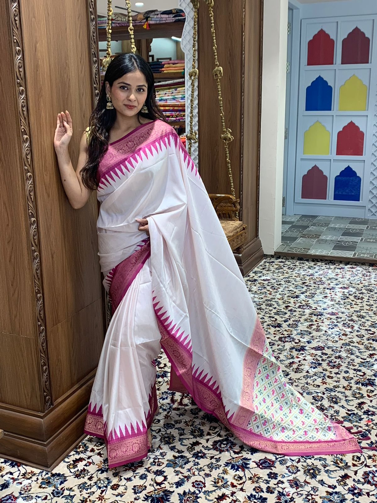 Pure Jacquard Cotton Silk Zari Weaved Ikkat Printed Pallu Saree