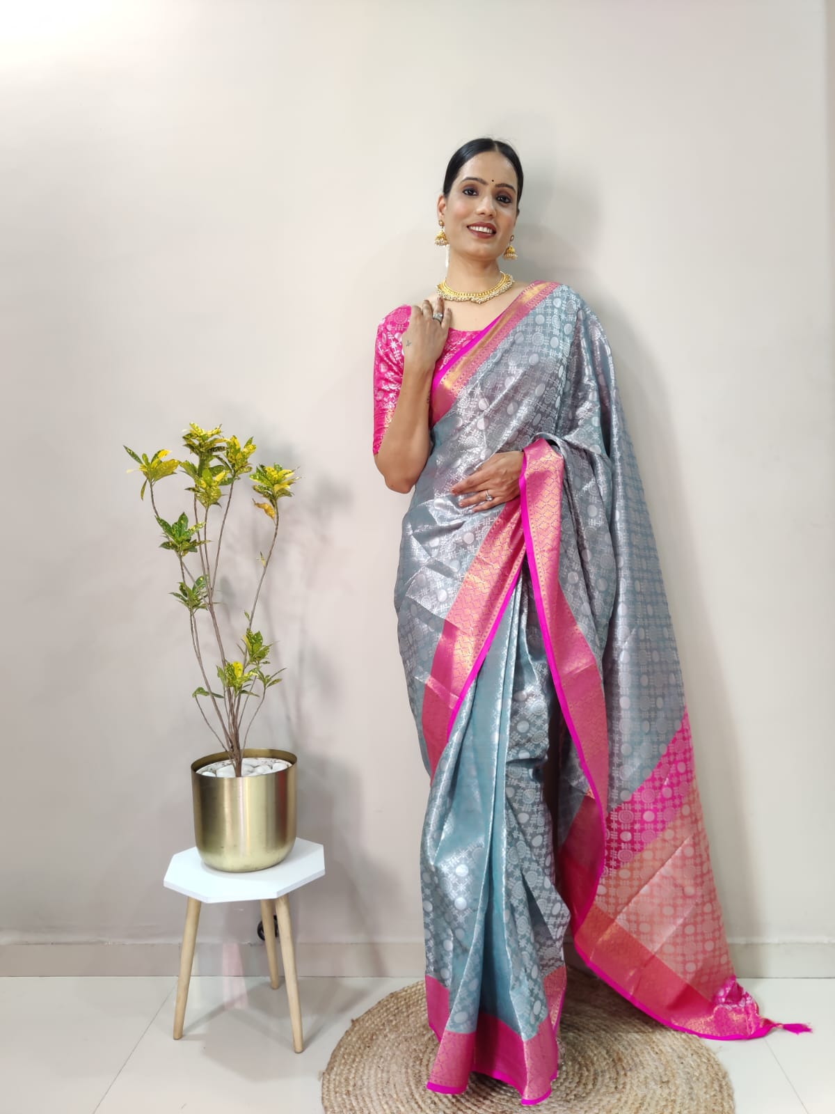 Banarasi Tissue Silk All Over Silver Zari Weaved Rich Pallu Tassels Saree