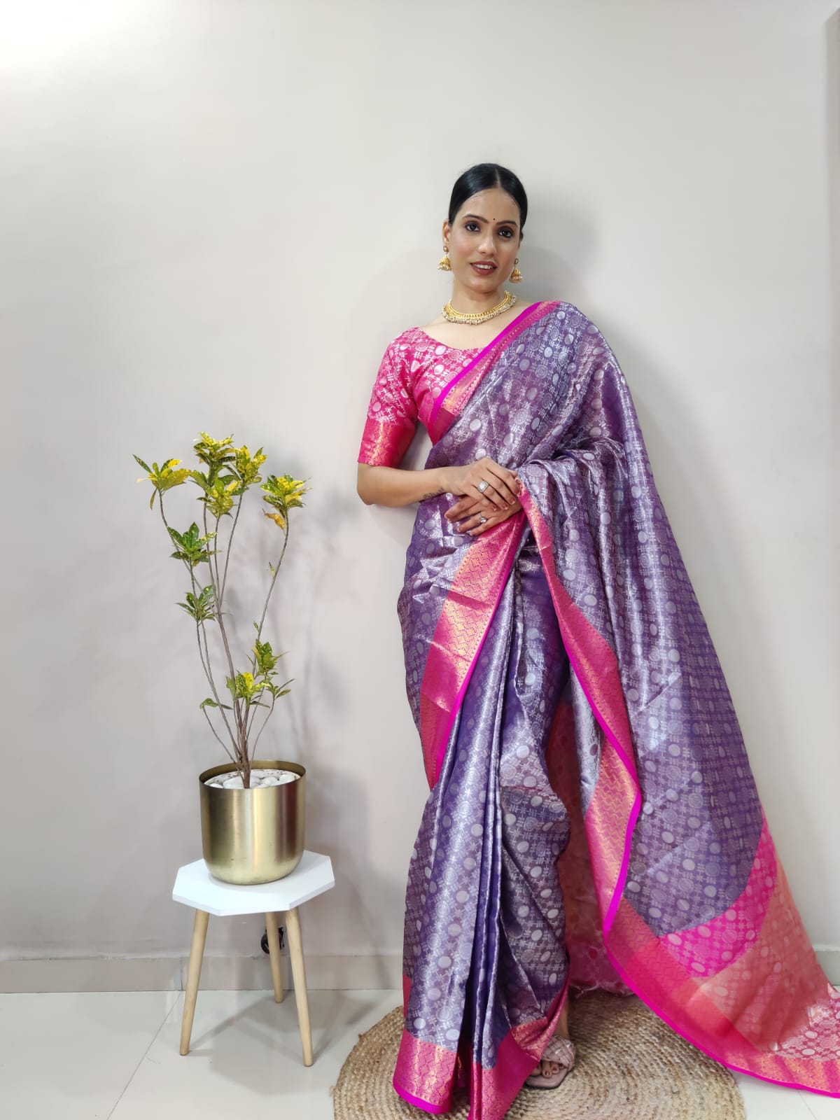 Banarasi Tissue Silk All Over Silver Zari Weaved Rich Pallu Tassels Saree