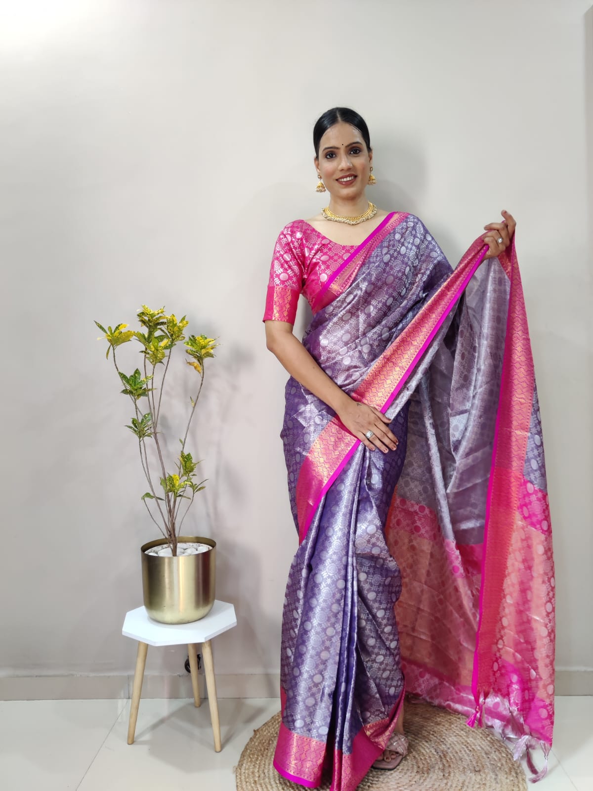 Banarasi Tissue Silk All Over Silver Zari Weaved Rich Pallu Tassels Saree