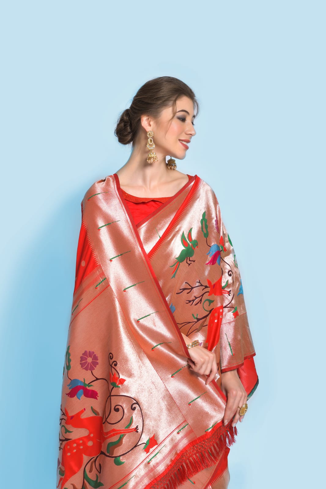 Pure Banarasi Paithani Silk Meena Zari Weaved Rich Pallu Sarees