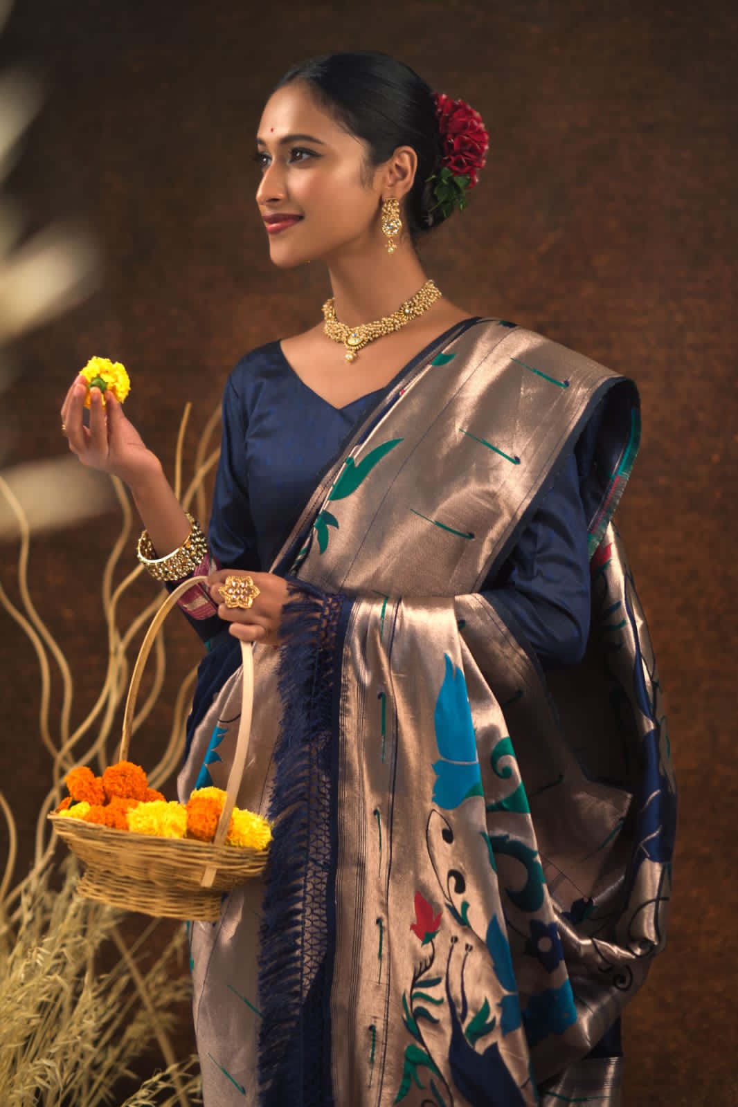 Pure Banarasi Paithani Silk Meena Zari Weaved Rich Pallu Sarees