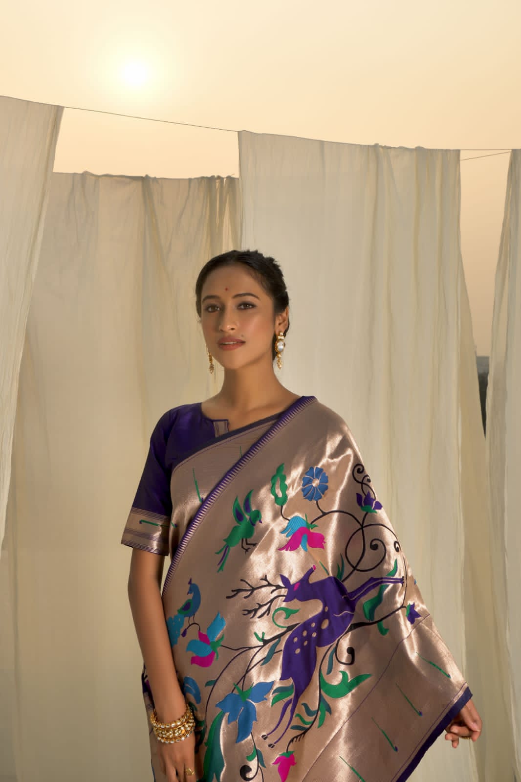 Pure Banarasi Paithani Silk Meena Zari Weaved Rich Pallu Saree