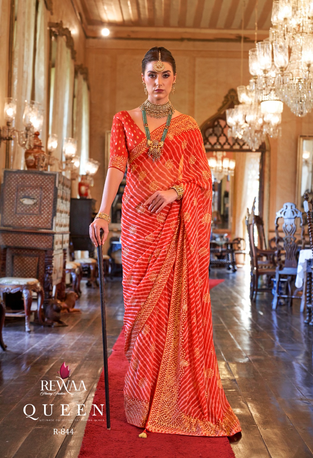 Georgette With Lehariya Zari Boota And Gota Border Pallu Saree